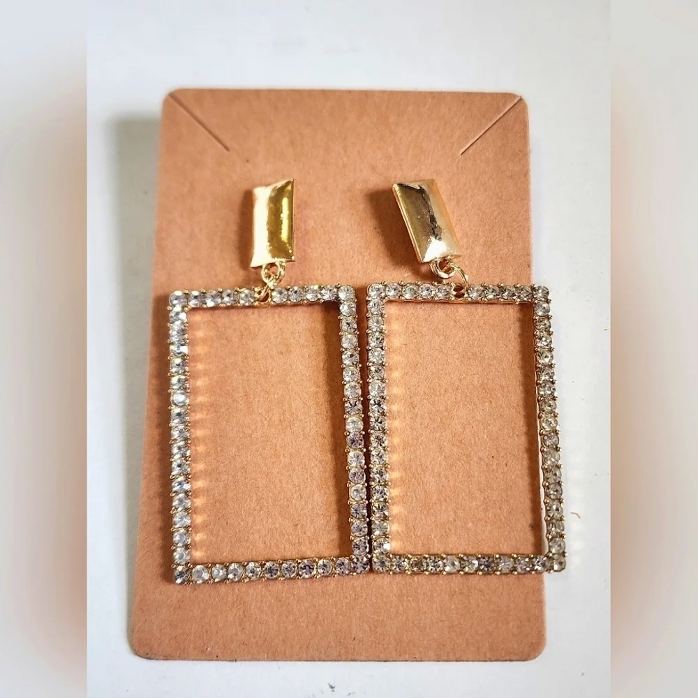 Gold and Silver Rectangular Dangling Earrings